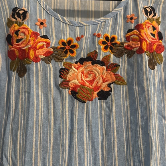 Altar’d State blue & white striped embroidered top with flutter sleeves - Picture 2 of 4